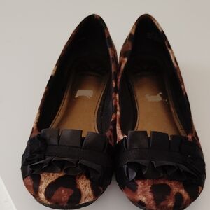 Fergalicious Leopard Print Flats with Black Ruffle